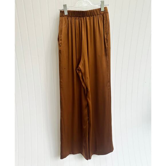 Cuyana Silk Charmeuse Wide Leg Pants Hazelnut Brown Copper Trouser Small - Picture 4 of 7